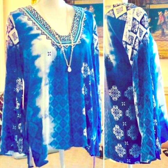 Hale Bob Tops - NWT Hale Bob Embroidered Tie Dye Print Blouse